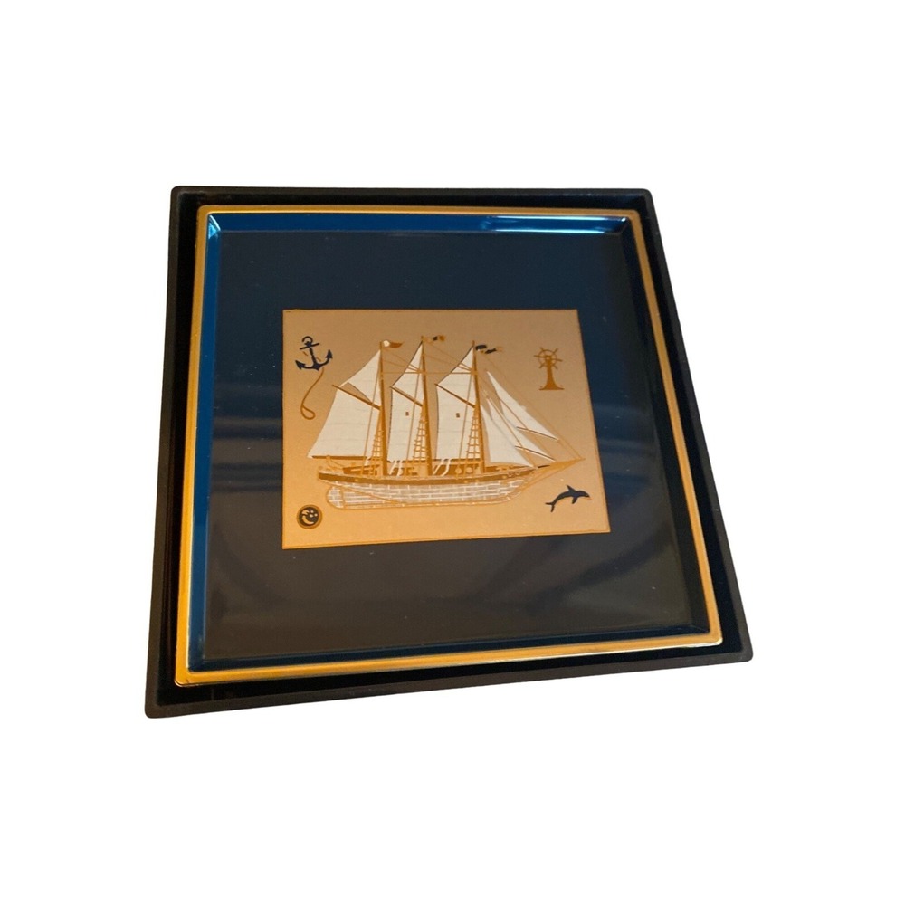 Otagiri Blue Plastic Desk Set Clipper Sailing Ship Coasters Tray Set - Picture 2 of 9